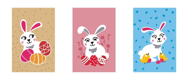 Postal de Pascua Color de dibujos animados Ilustración de vector de conejito de Pascua