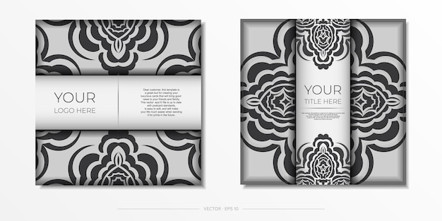 Postal de plantilla vectorial Colores blancos con patrones indios Diseño de invitación listo para imprimir con adorno de mandala