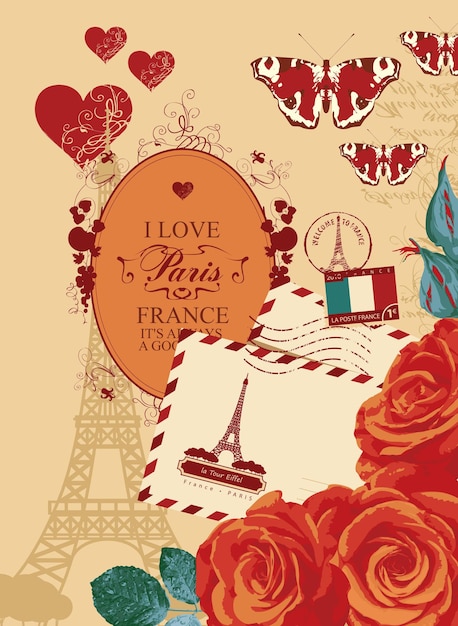 Vector postal retro me encanta paris