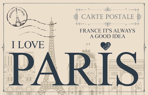 postal retro me encanta paris