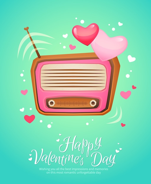 Vector postal romántica del vintage de la radio del amor retro