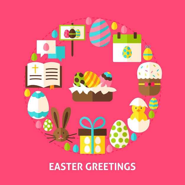 Vector postal de saludos de pascua. ilustración de vector de diseño de cartel. colección de objetos de vacaciones de primavera.