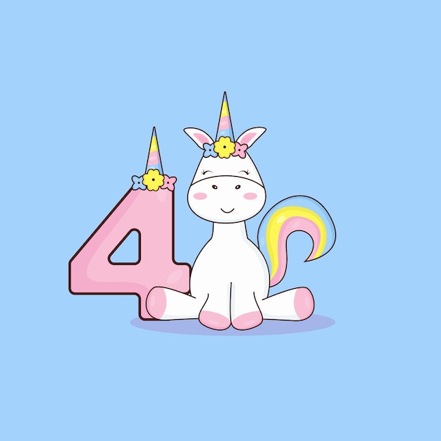 Postal con un unicornio para 4 años