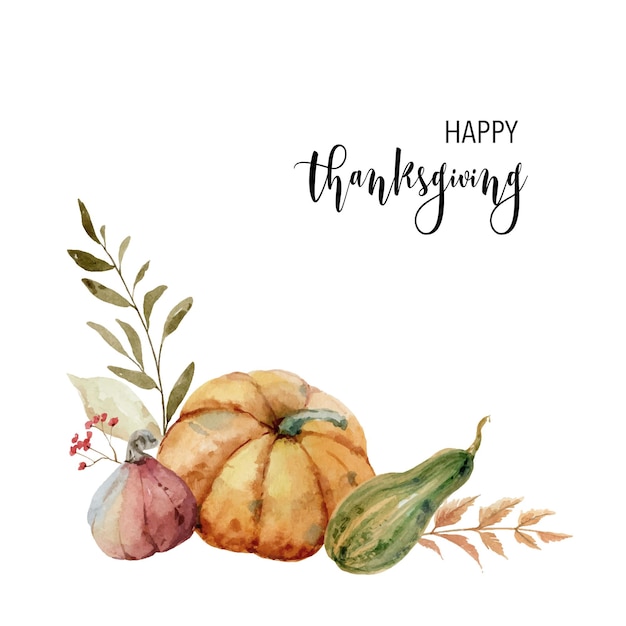 Una postal vectorial de acuarela para el Día de Acción de Gracias una corona de saludo con calabazas coloridas