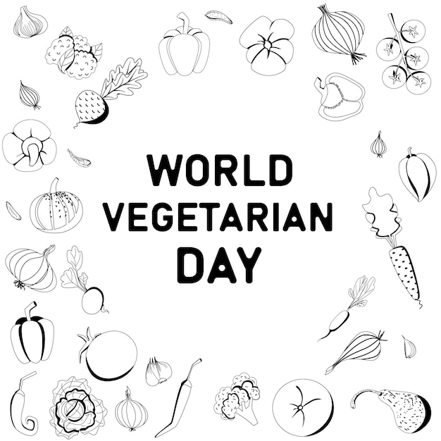 Postal vectorial del Día Mundial Vegetariano en estilo garabato