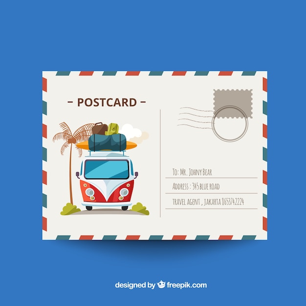 Postal de viaje en diseño plano