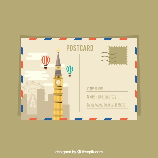 Vector postal de viaje con globos y el big ben