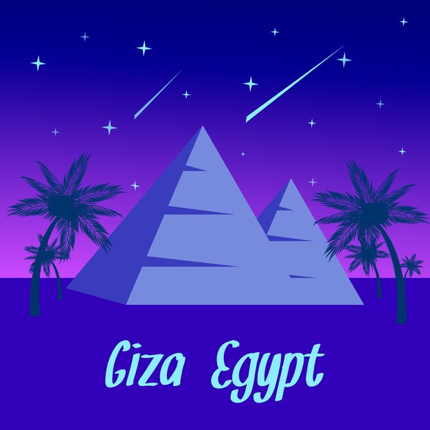 Postal del viaje de la historieta del paisaje de la noche de egipto.