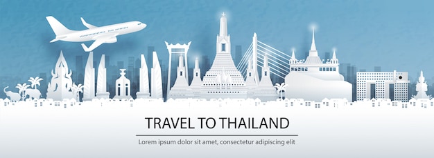Postal de viaje, tour de publicidad de monumentos famosos de Tailandia.