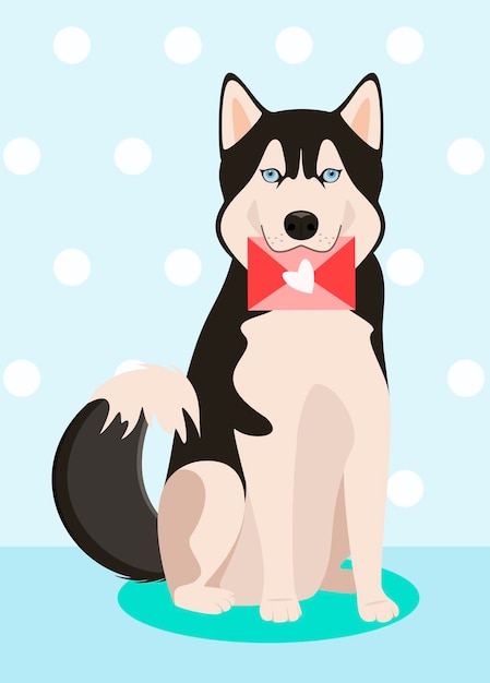 Vector postales con lindo perro con sobres. diseño de dibujos animados.