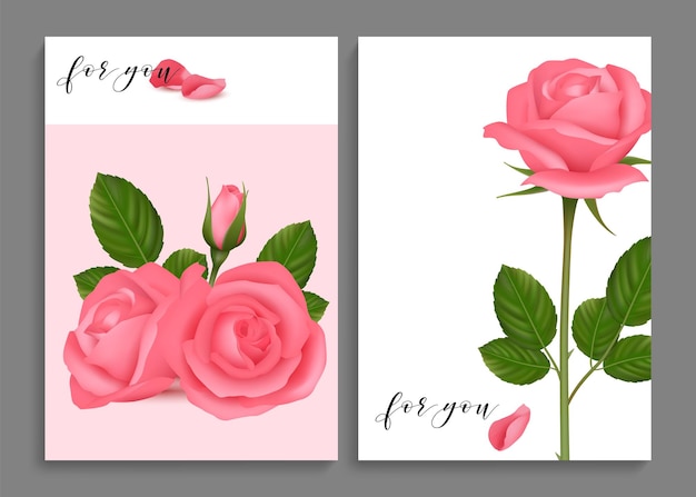Postales de rosas tarjetas de rosas realistas aman pancartas románticas para ti hermosas flores plantillas de vectores