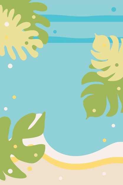 Póstar vectorial de verano con hojas tropicales en estilo plano Perfecto para cartón postal de portada de estandarte de historia Fondo colorido para decoración y diseño