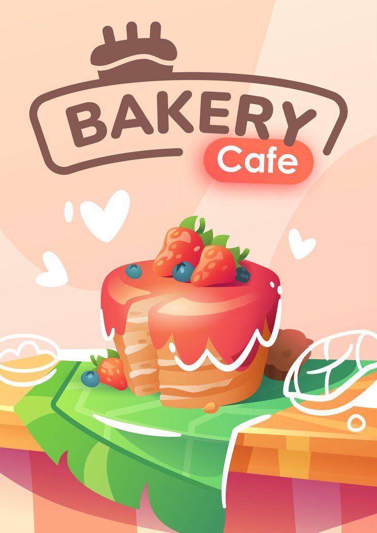 Póster A4 con ilustración de tarta de fresa
