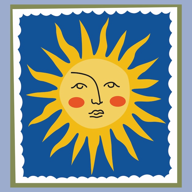 Poster abstracto en estilo minimalista con fondo de sol boho vintage en el marco