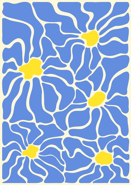 Póster abstracto con flor de margarita Arte de flores de patrón maravilloso retro en estilo hippie retro ingenuo de moda de los años 70