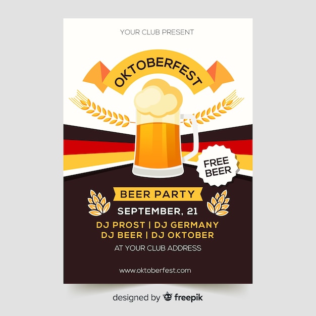 Póster adorable de fiesta del oktoberfest con diseño plano