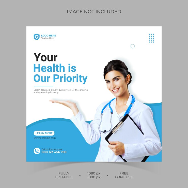 Un póster para una aplicación de salud que dice que tu salud es nuestra prioridad.