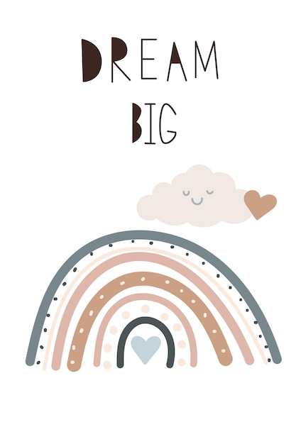 Póster de arcoíris Nubes para dormir Arco minimalista de arco iris boho abstracto Cuarto de niños y bebés