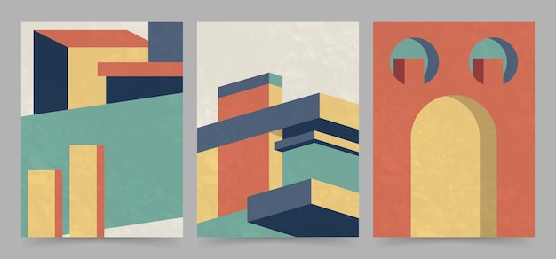 Póster de arquitectura abstracta con cubierta de fondo de edificio geométrico moderno