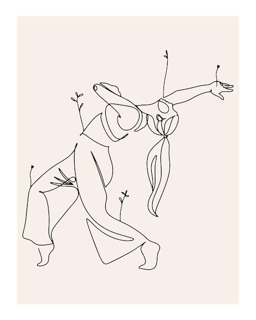 El póster de arte de una línea de bailarina minimalista beige