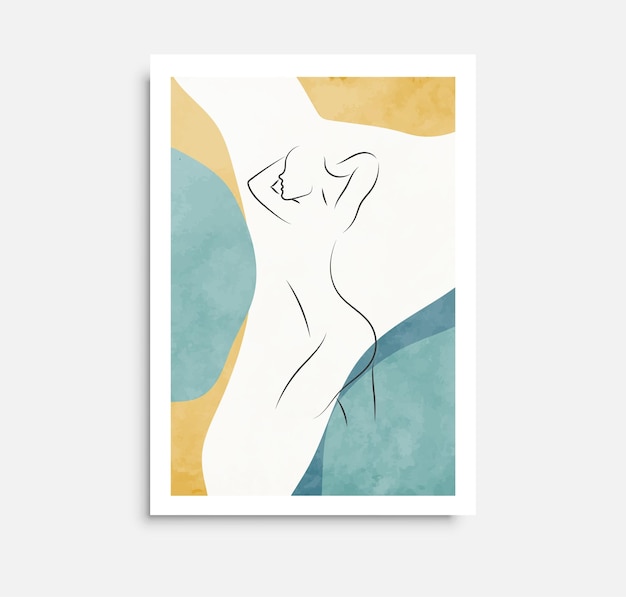 Póster de arte de una línea de mujer con formas abstractas diseño minimalista vectorial para póster de tarjeta de impresión de arte de pared