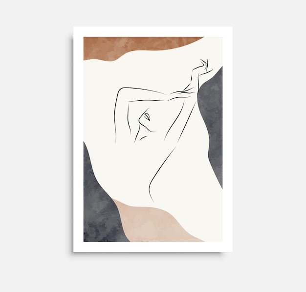 Póster de arte de una línea de mujer con formas abstractas diseño minimalista vectorial para póster de tarjeta de impresión de arte de pared