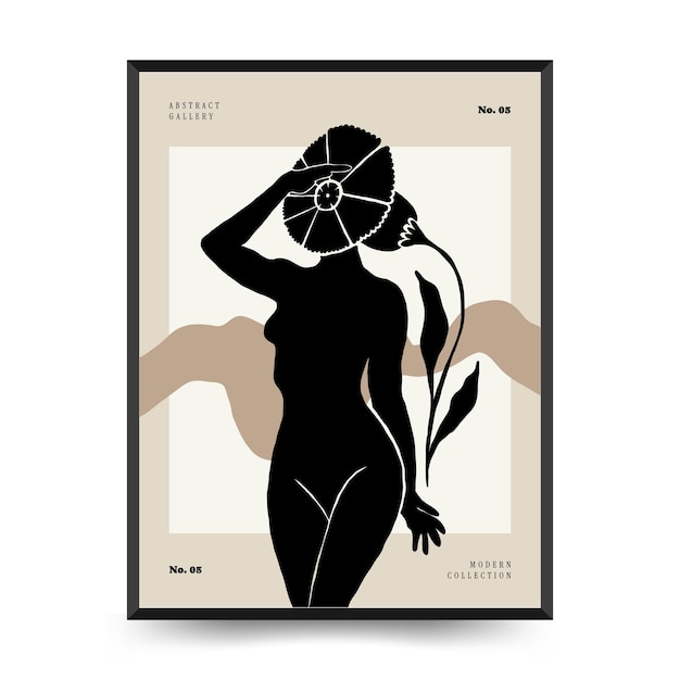 Poster de arte moderno con cuerpo de mujer y flor Matisse Conjunto abstracto estético Decoración moderna boho