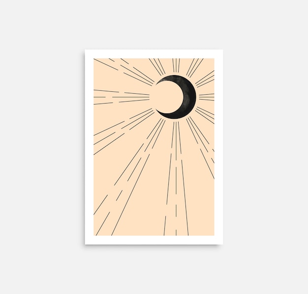 Póster de arte de pared abstracto ambientado en un estilo moderno de mediados de siglo con diseño boho sunmoon y moon phases para impresión interior del hogar, etc.