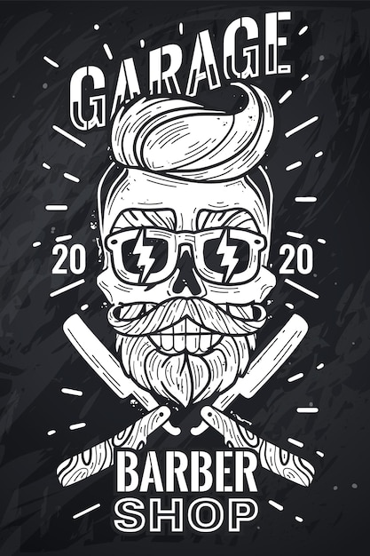 Póster barber shop hipster skull