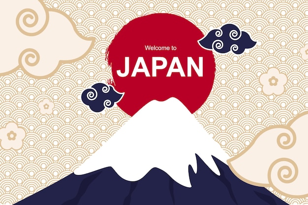 Poster de bienvenida a japón el fondo del monte fuji 1