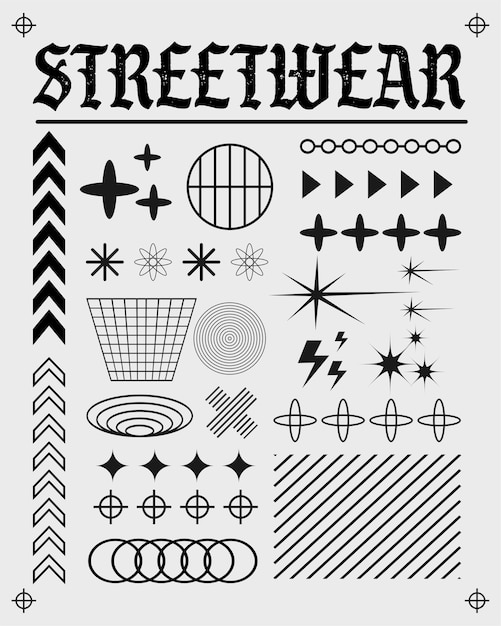 Un póster en blanco y negro con la palabra streetwear.