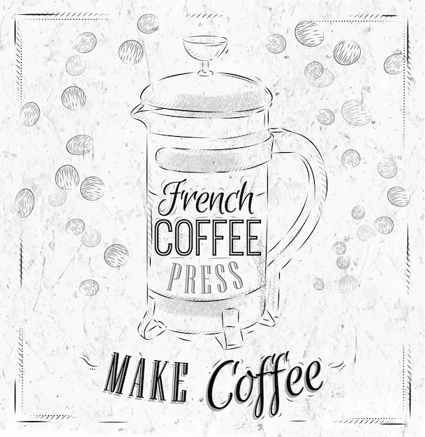 Vector póster café francés prensa carbón