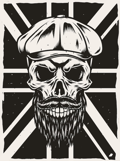 Póster de calavera con fondo de bandera Union Jack.