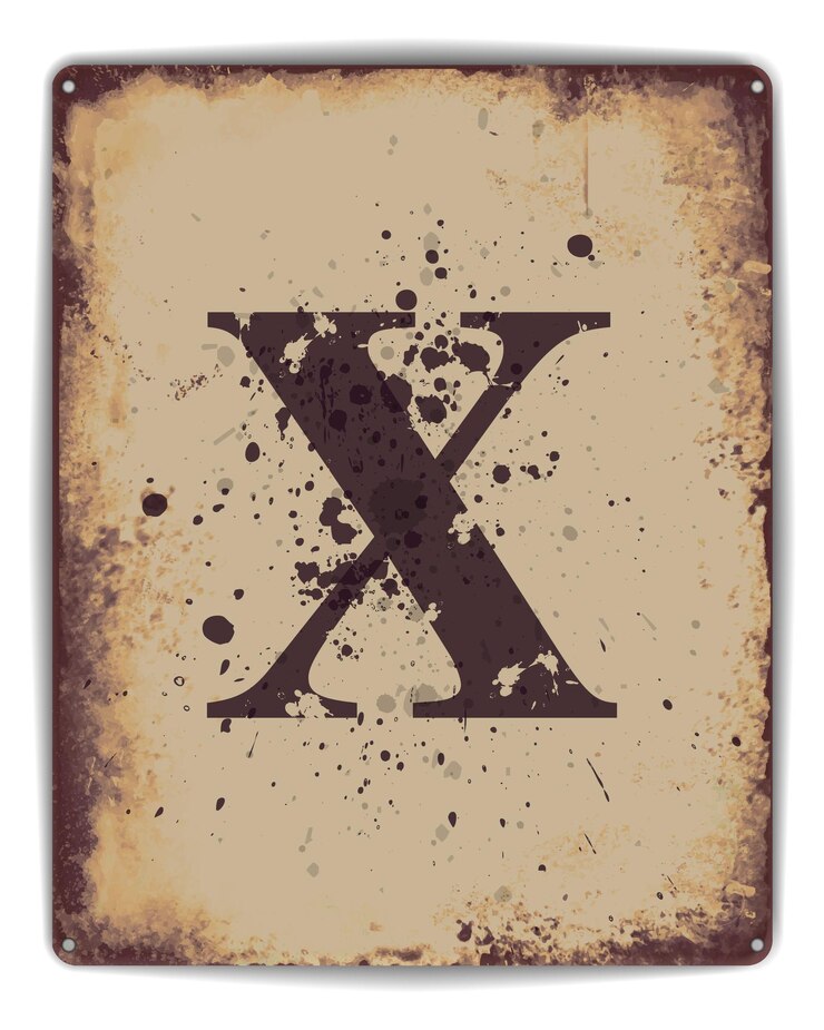 Vector póster de chapa x fondo vintage con manchas y óxido estilo retro