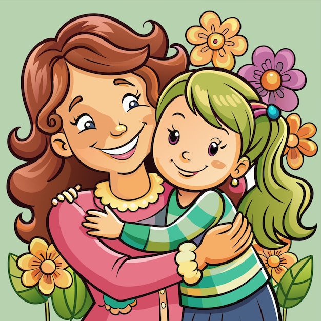 Vector un póster de una chica abrazando a una chica con flores y una chica acurrucándola