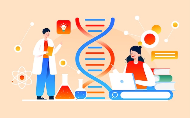 Póster ciencia genética tecnología médica ilustración investigación médica drogas salud