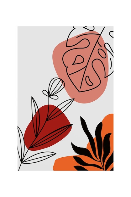 Un póster colorido con una flor roja y un diseño en negro y naranja.