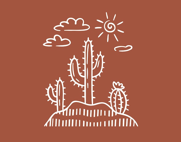 póster de contorno de dibujos animados de cactus concepto de arte popular póster de cultura Boho doodle armonía y zen