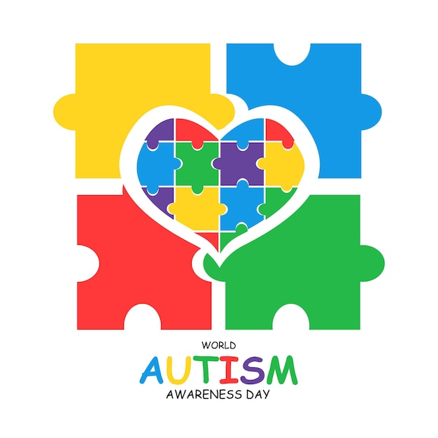 Poster del Día Mundial de la Concienciación sobre el Autismo Puzzle concepto de amor diseño de ilustraciones