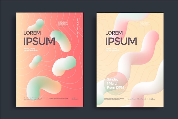 Póster de diseño creativo con degradados, formas de arte geométrico, cubierta futurista fluida mínima.