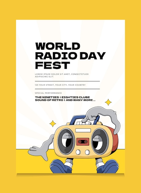 Vector poster de diseño retro del día mundial de la radio