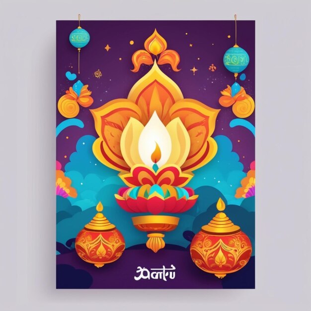 Vector poster de diwali con fondo vectorial de dibujos animados