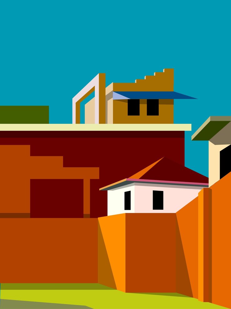 Vector poster de edificio en perspectiva de arquitectura geométrica y diseño impreso de ilustración vectorial de fondo