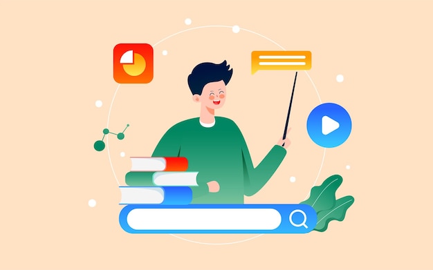 Póster de educación en línea clase en línea aprendizaje ilustración maestro estudiante de educación en vivo