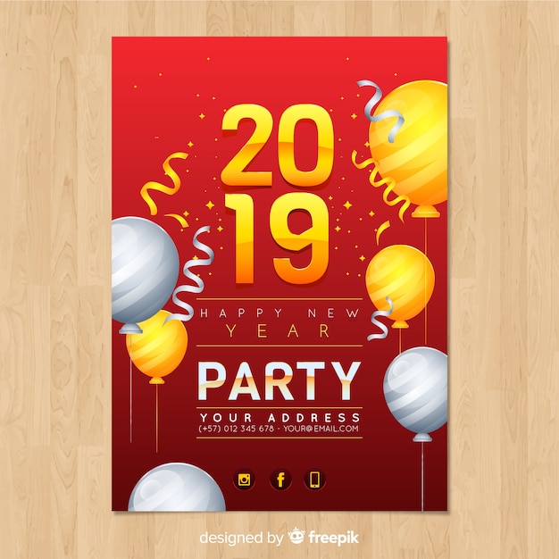 Póster elegante de fiesta de fin de año con diseño realista