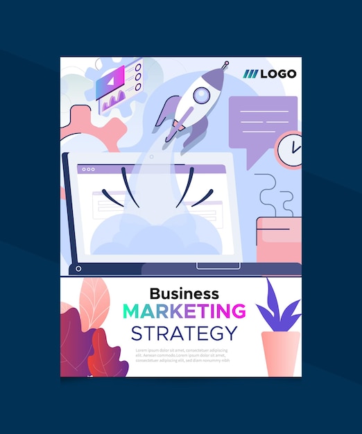 Un póster de estrategia de marketing empresarial para una startup.