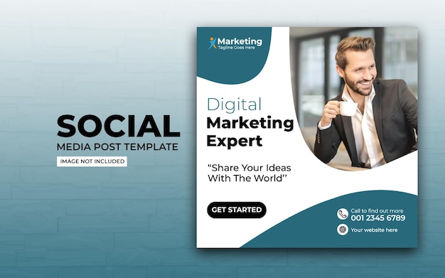 Un póster para un experto en marketing digital con un hombre al fondo