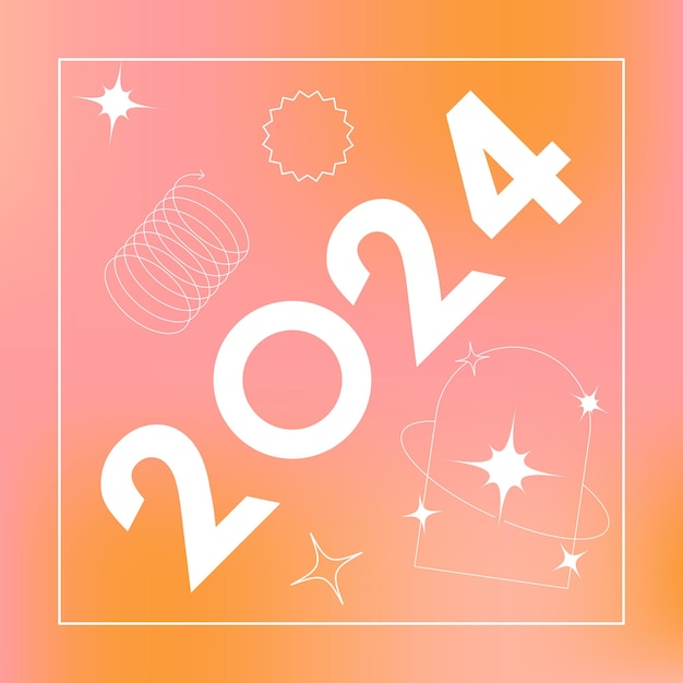 Vector poster de feliz año nuevo 2024 ilustración al estilo y2k diseño de portada de 2024 feliz año nuevo tipografía fuerte color estético minimalista de moda concepto de ilustración vectorial