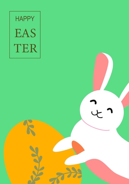 Poster de feliz celebración de Pascua con diseño de conejo y huevo