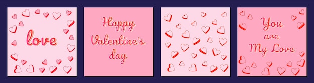 Poster Feliz día de San Valentín Letra usted es mi amor Conjunto de plantillas vectoriales festivas con corazones